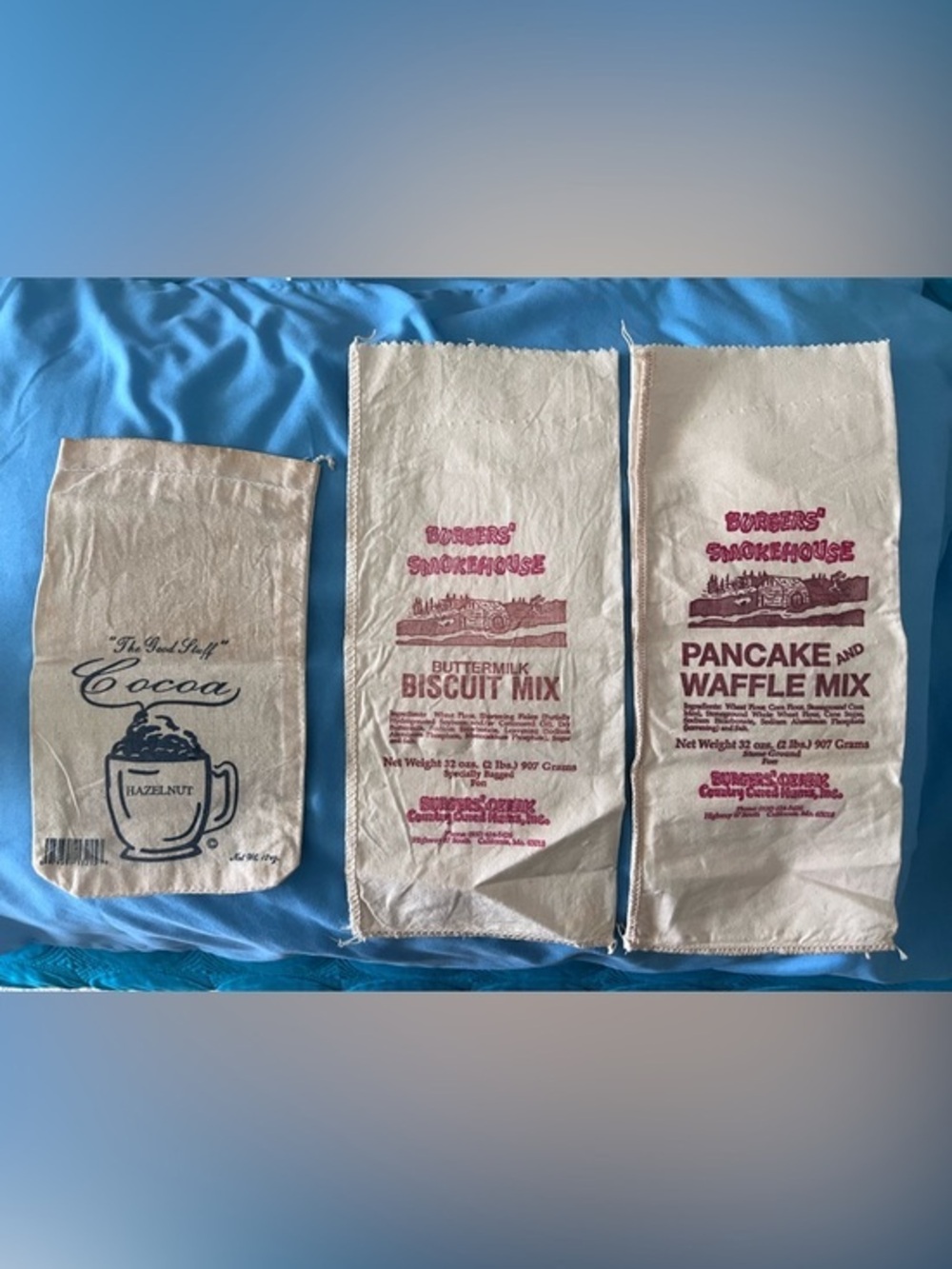 3 vintage novelty flour sack bags